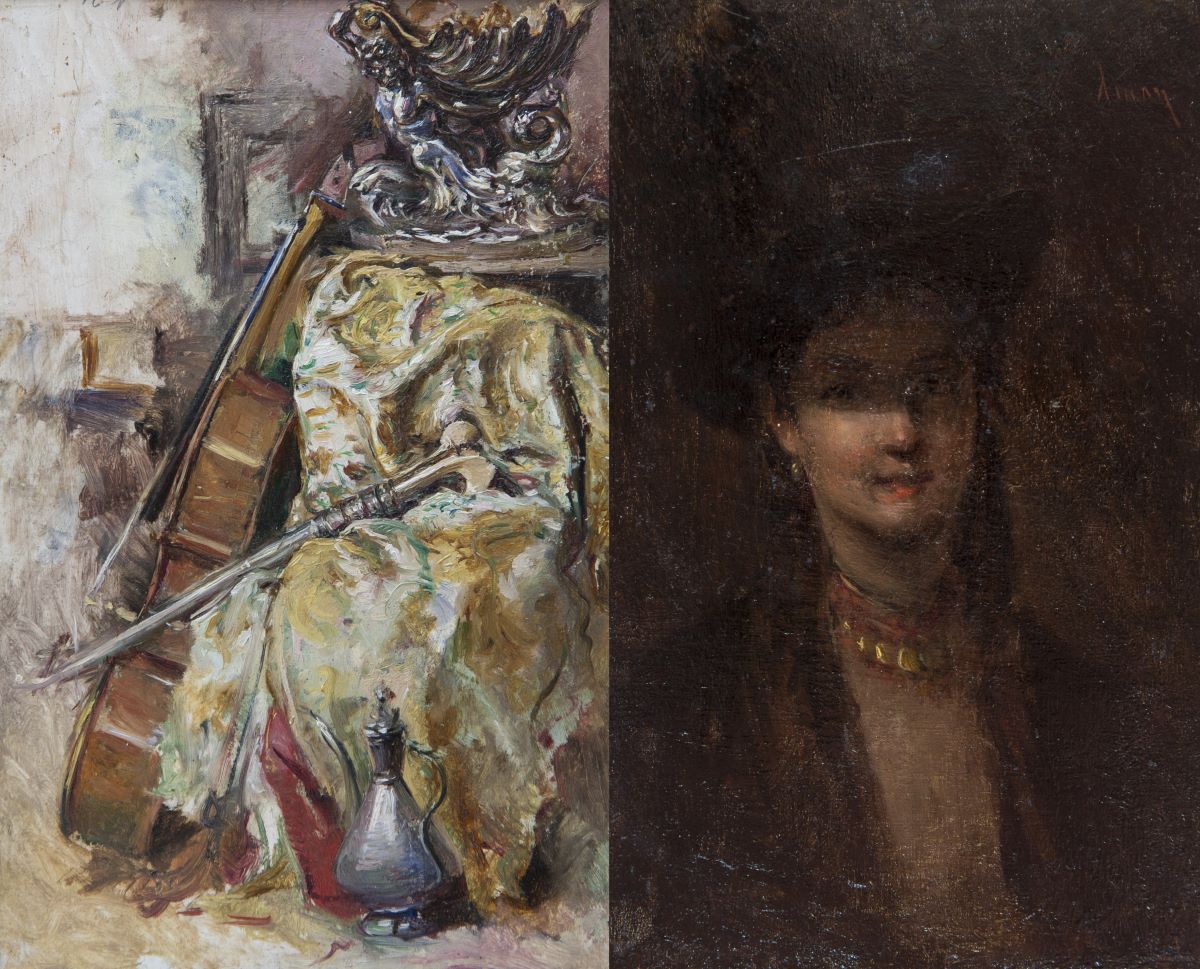Violoncel. Verso: Portret de femeie în clarobscur