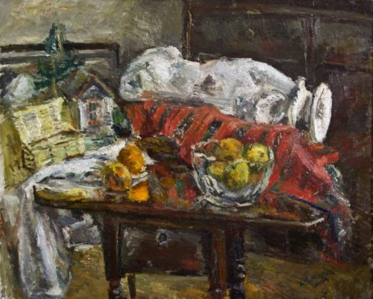 Natură statică cu bust de gips culcat