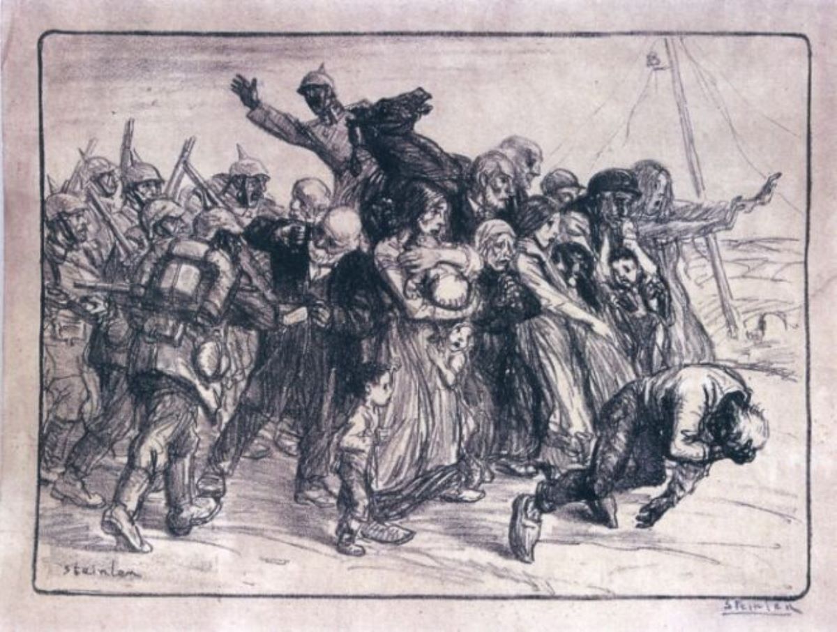 Scutul uman (Le Bouclier); din suita „Croquis du temps de la guerre”