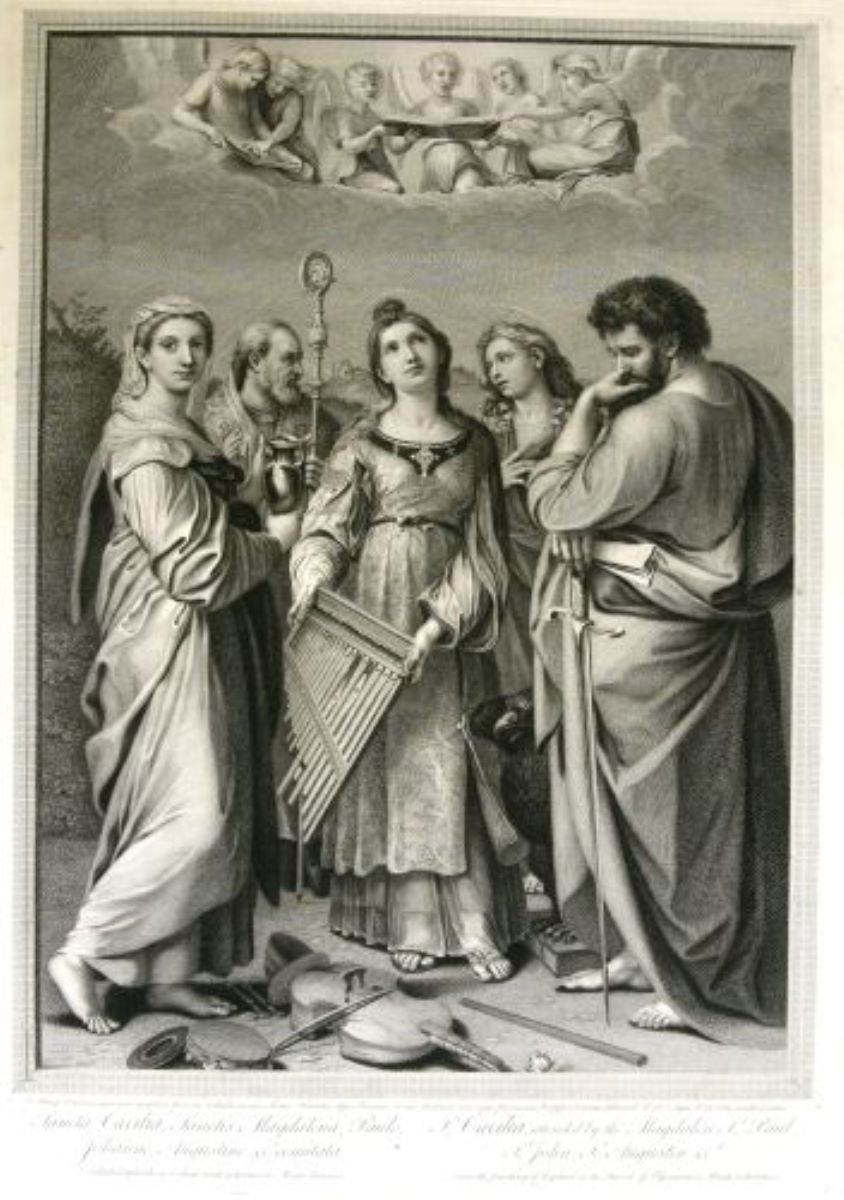 St. Caecilia attended by the Magdalen, ST. Paul, ST. John, ST. Augustin & CA/Sfânta Cecilia, împreună cu Magdalena, Sfântul Paul, Sfântul Ioan, Sfântul Augustin (în registrul inventar: „Sfânta Cecilia”)