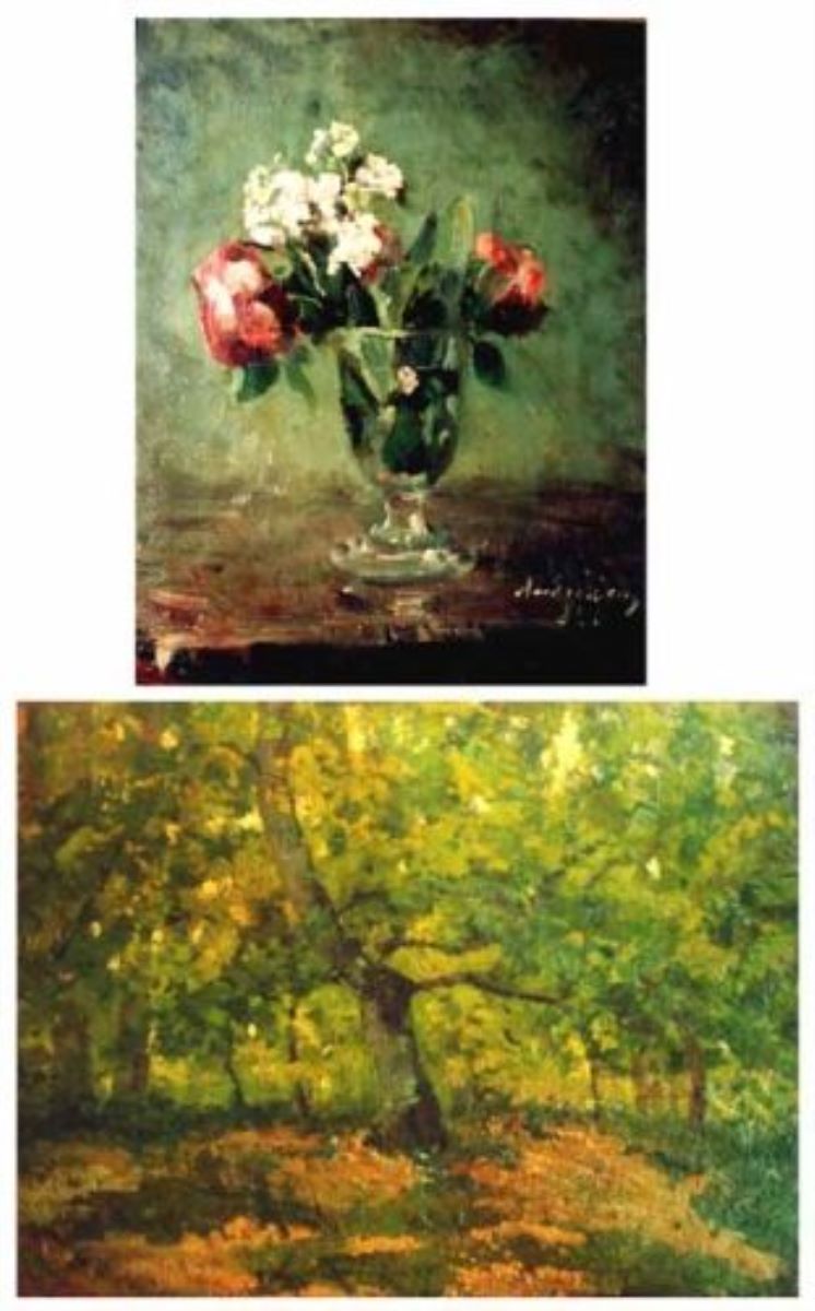 Pahar cu flori (față); Peisaj (verso)