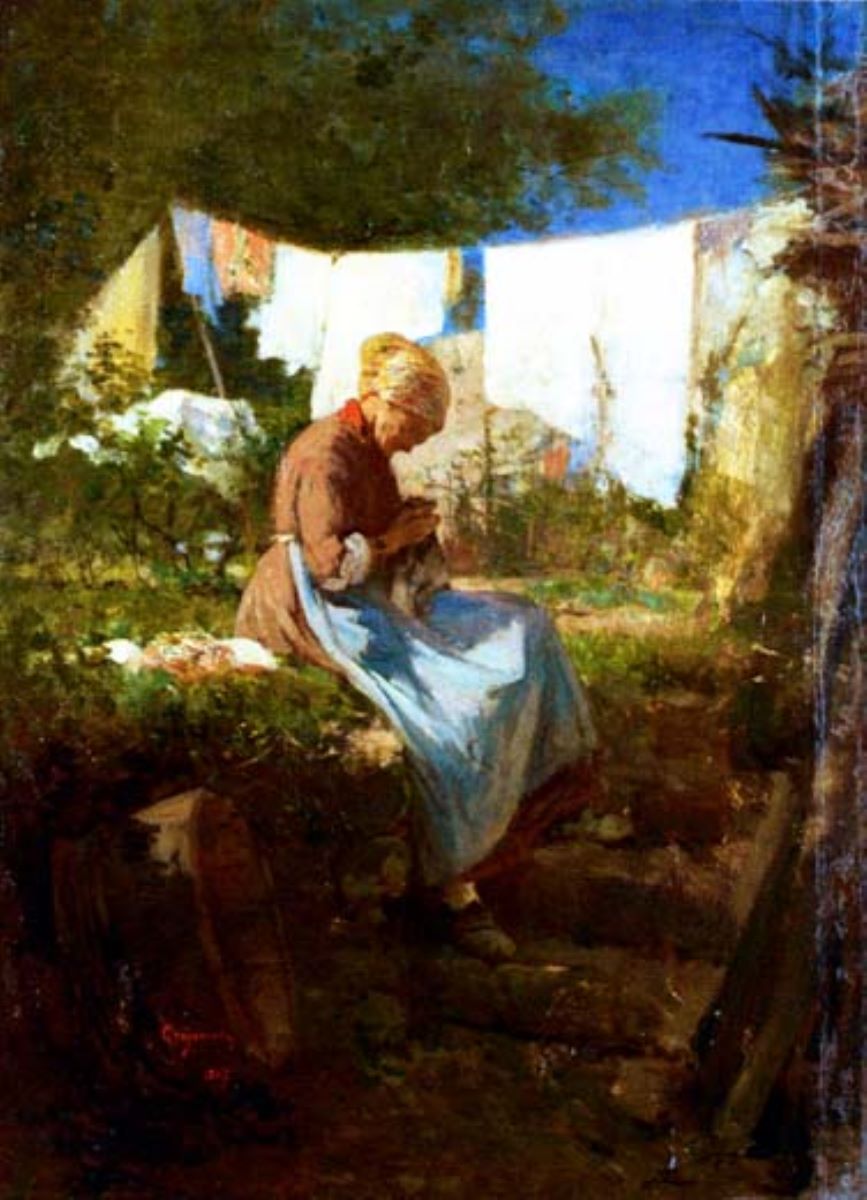 Bătrână cârpind
