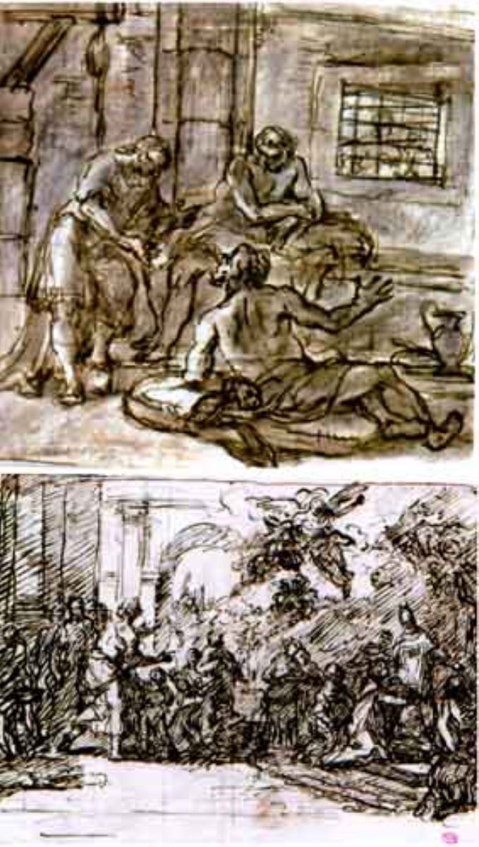 Prezentarea Mariei la templu (față); Iosef explică visele fraților (verso)