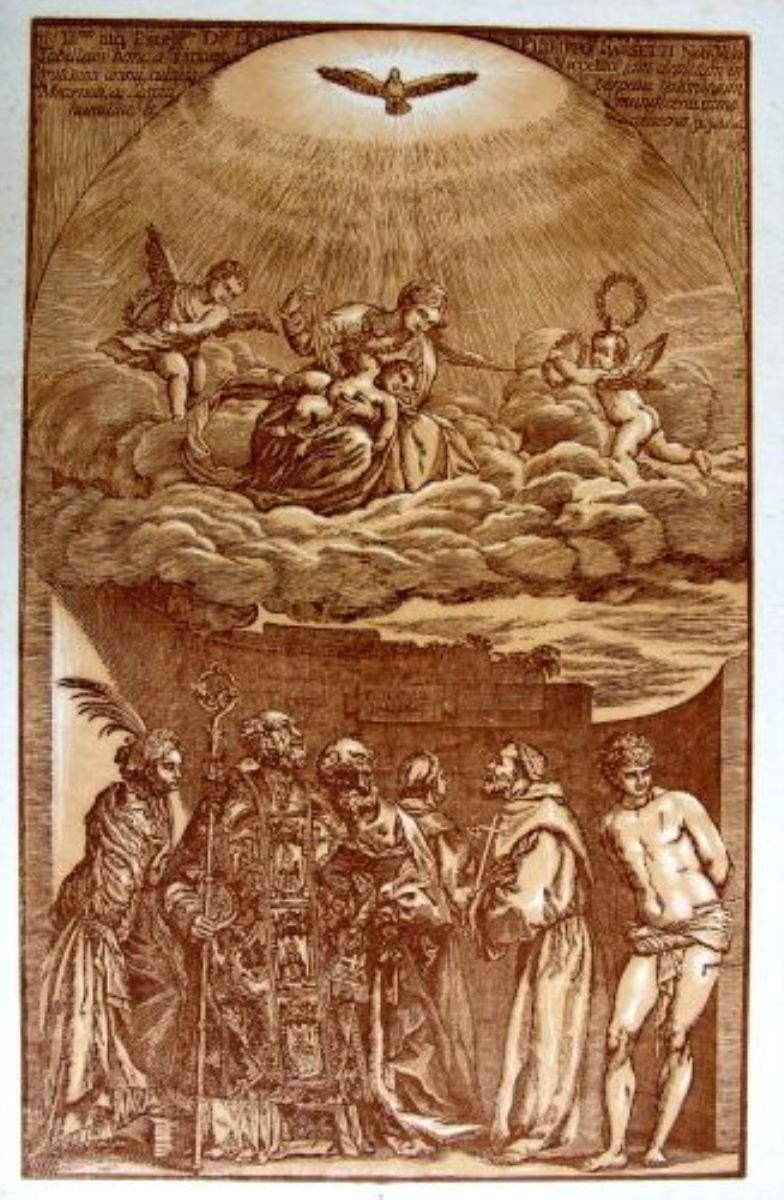 Madona în Glorie, cu Sfântul Francisc, Sfânta Ecaterina, Sfântul Sebastian, Sfântul Petru, Sfântul Anton și Sfântul Nicolae (în registrul inventar: „Apariția Mariei”)