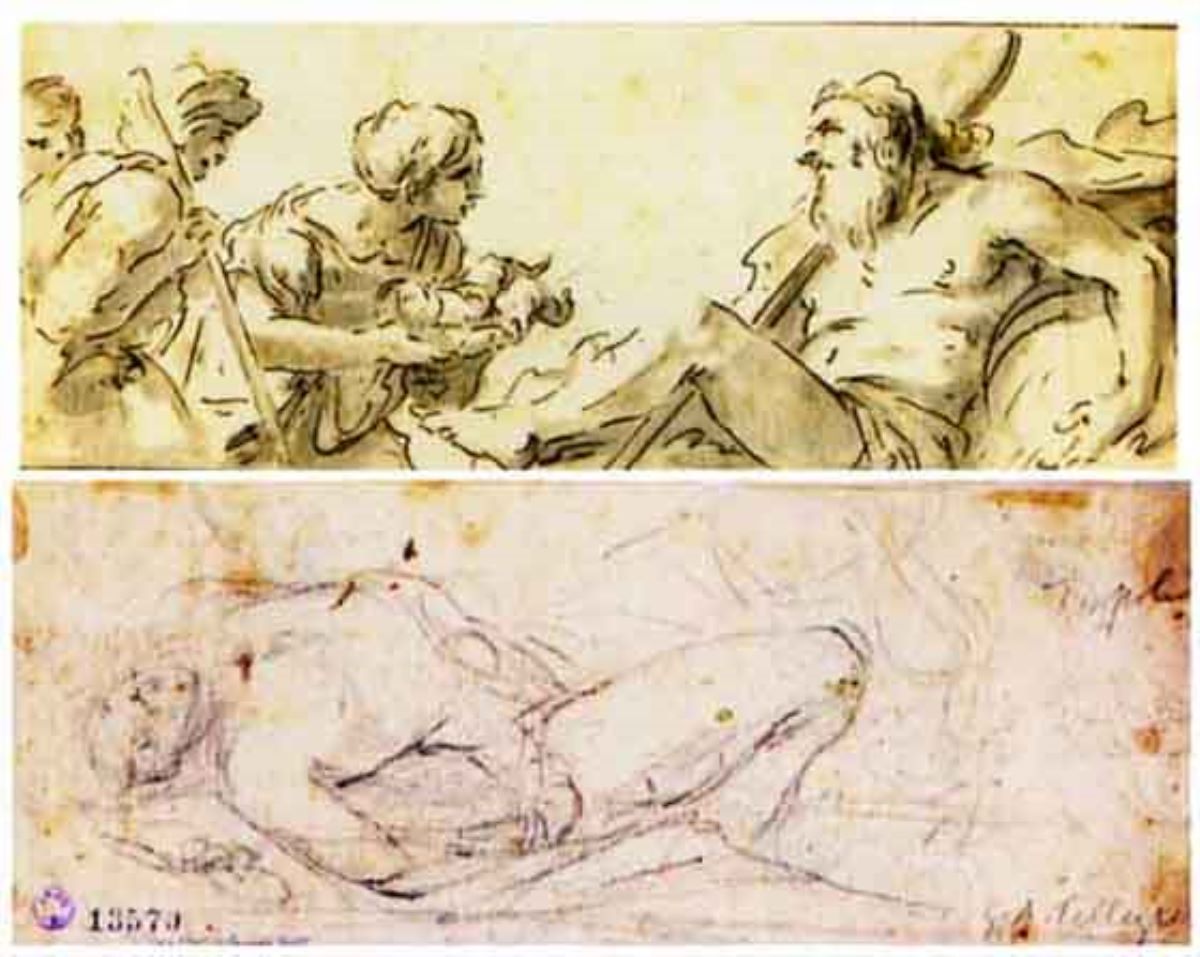 Scenă mitologică (față); Schița unui nud de bărbat (verso)