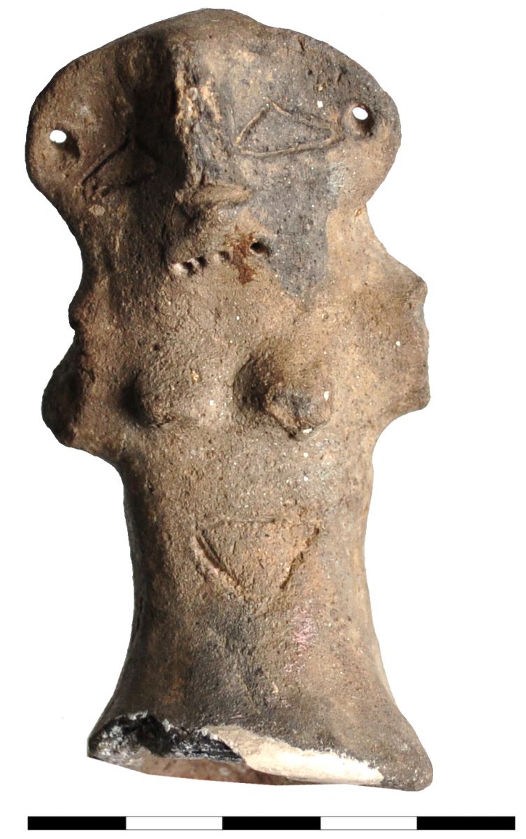 Statuetă antropomorfă cu corpul cilindric lățit spre bază