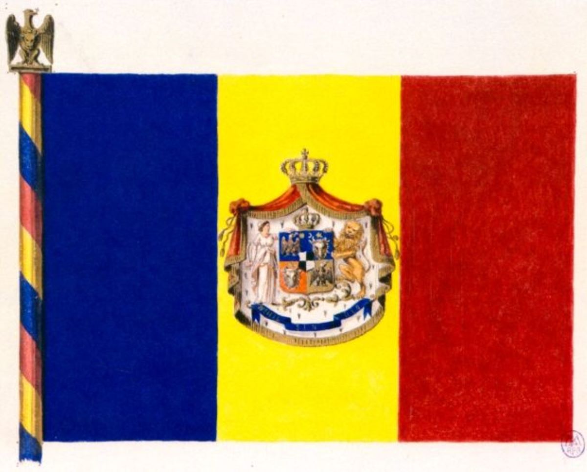 Proiect de drapel cu stema Principatelor în timpul lui Carol I