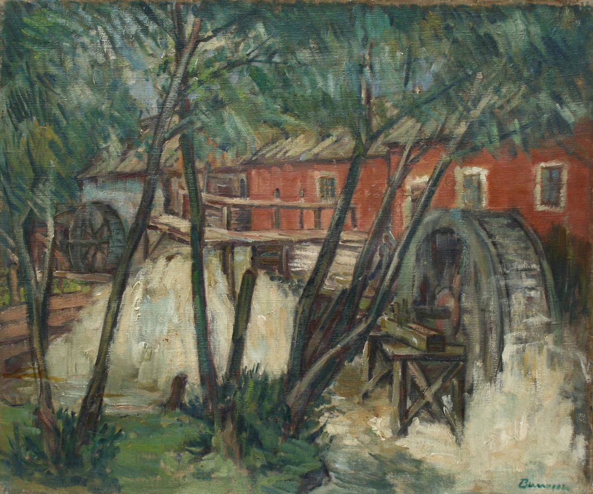 Moară roșie la Câmpulung / Peisaj cu râu