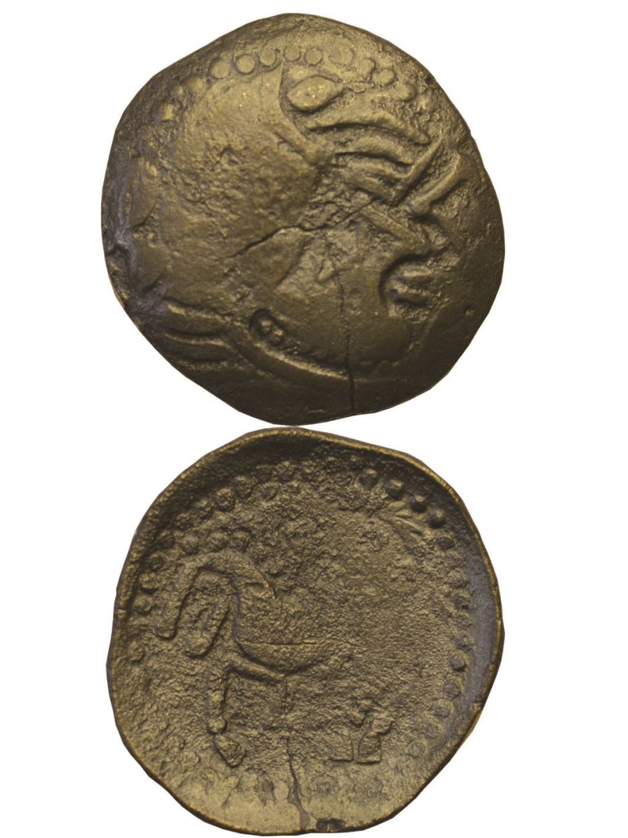 monedă dacică de tip Mit Bartkranzavers / Toc-Chereluș