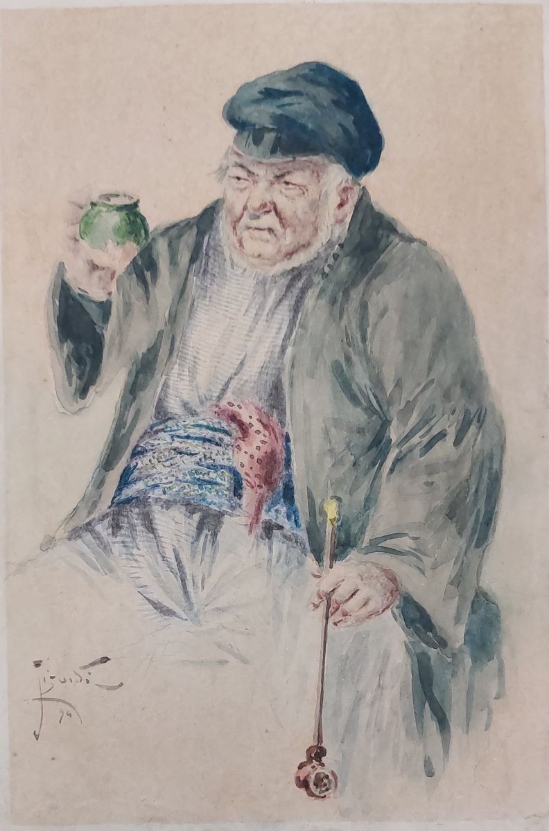 Bătrân cu ulcică verde