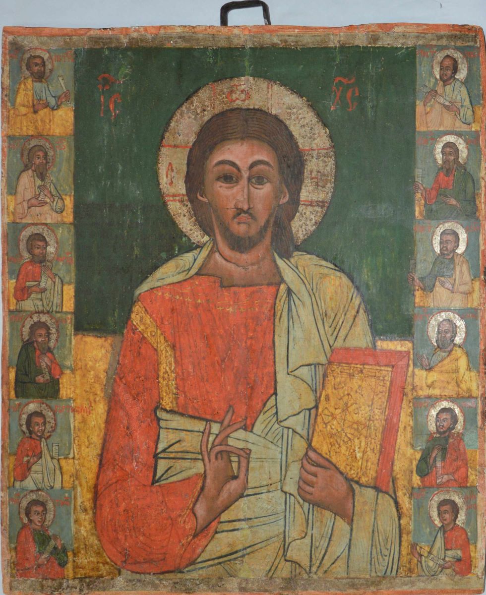Iisus Hristos Învățător, flancat de apostoli