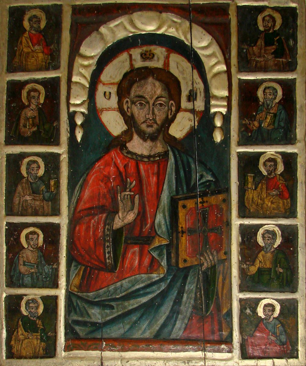 Iisus Hristor Învățător, flancat de apostoli