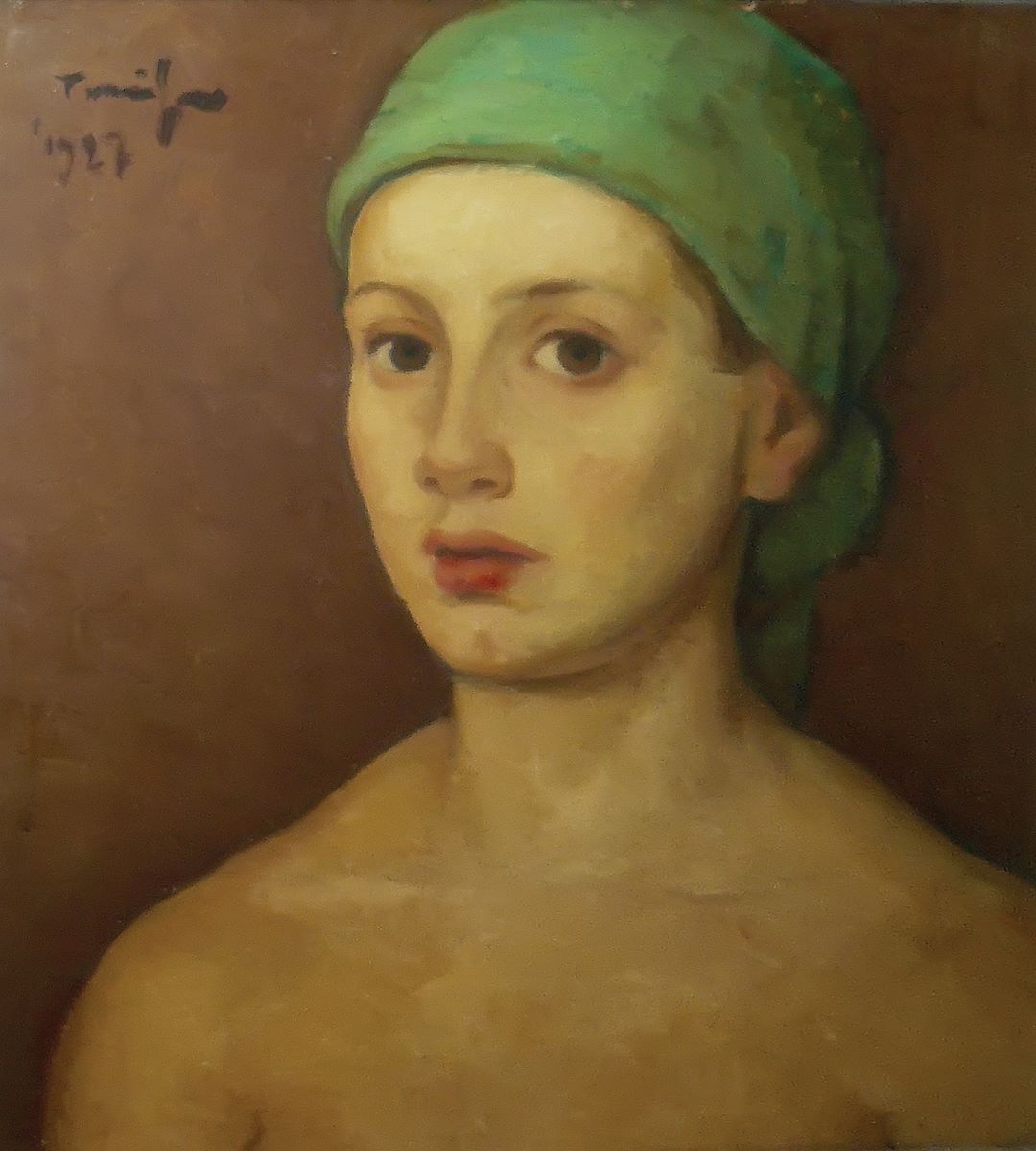 Bust de tânără cu fes verde