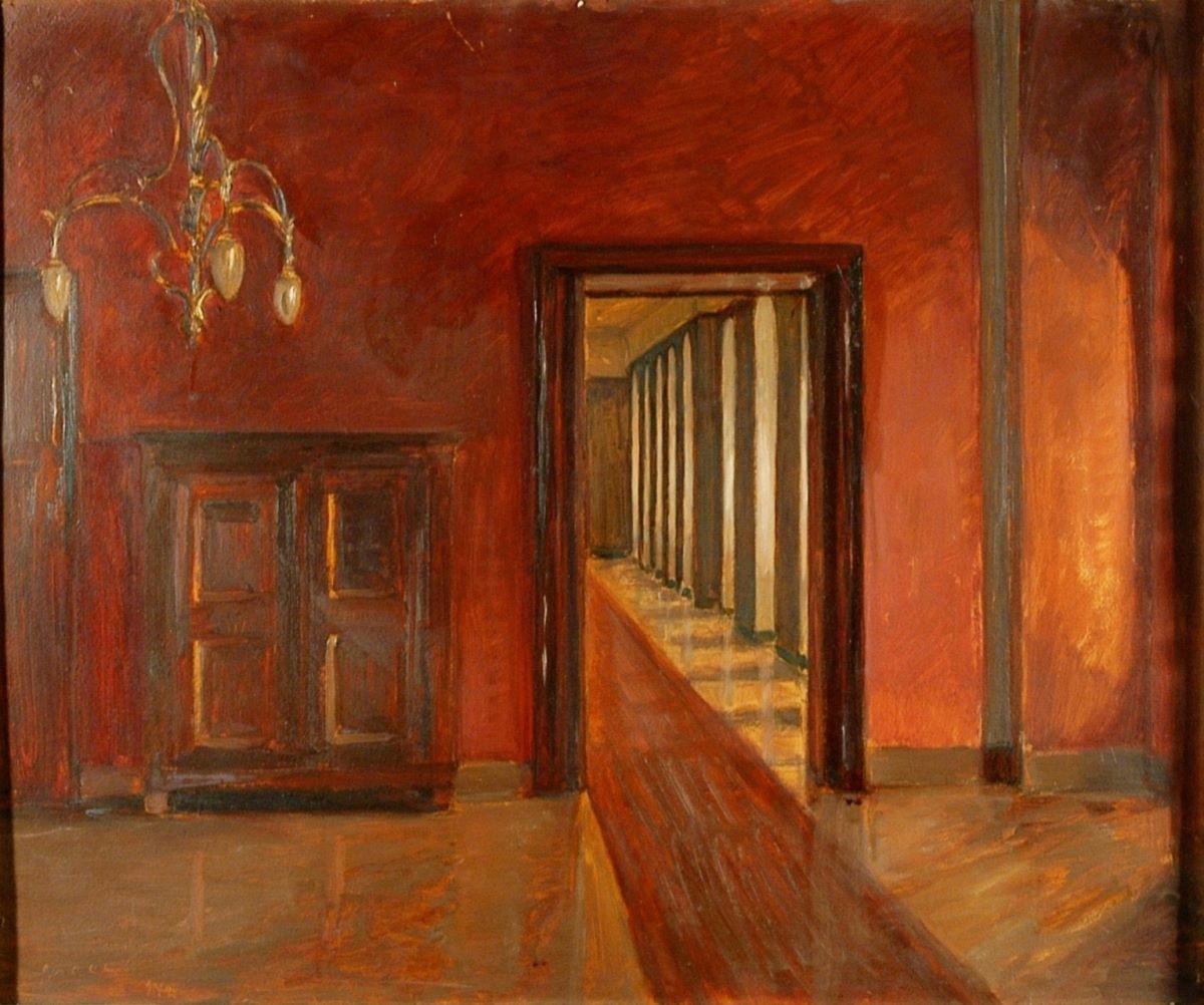 Salonul roșu cu candelabru