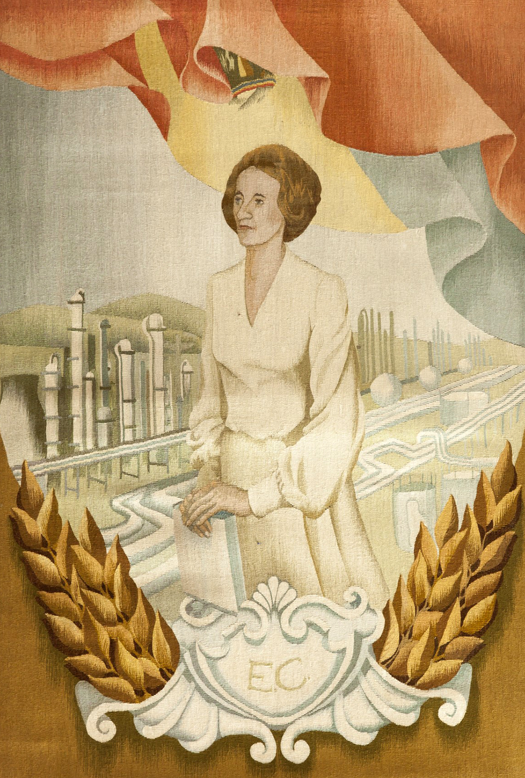 Tapiserie din lână, „Elena Ceaușescu și industria chimică”. Lucrare realizată de Elena Marinescu. Tapiseria o reprezintă pe Elena Ceaușescu doctor în chimie, în planul din spate se observă un combinat de industria chimică. Deasupra creștetului Elenei Ceaușescu flutură tricolorul și steagul PCR. În planul de jos al tapiseriei, între spice de grîu monograma ”E.C.”. Comandat de Consiliul Național al Femeilor și oferit Elenei Ceaușescu la 6 ianuarie 1979.