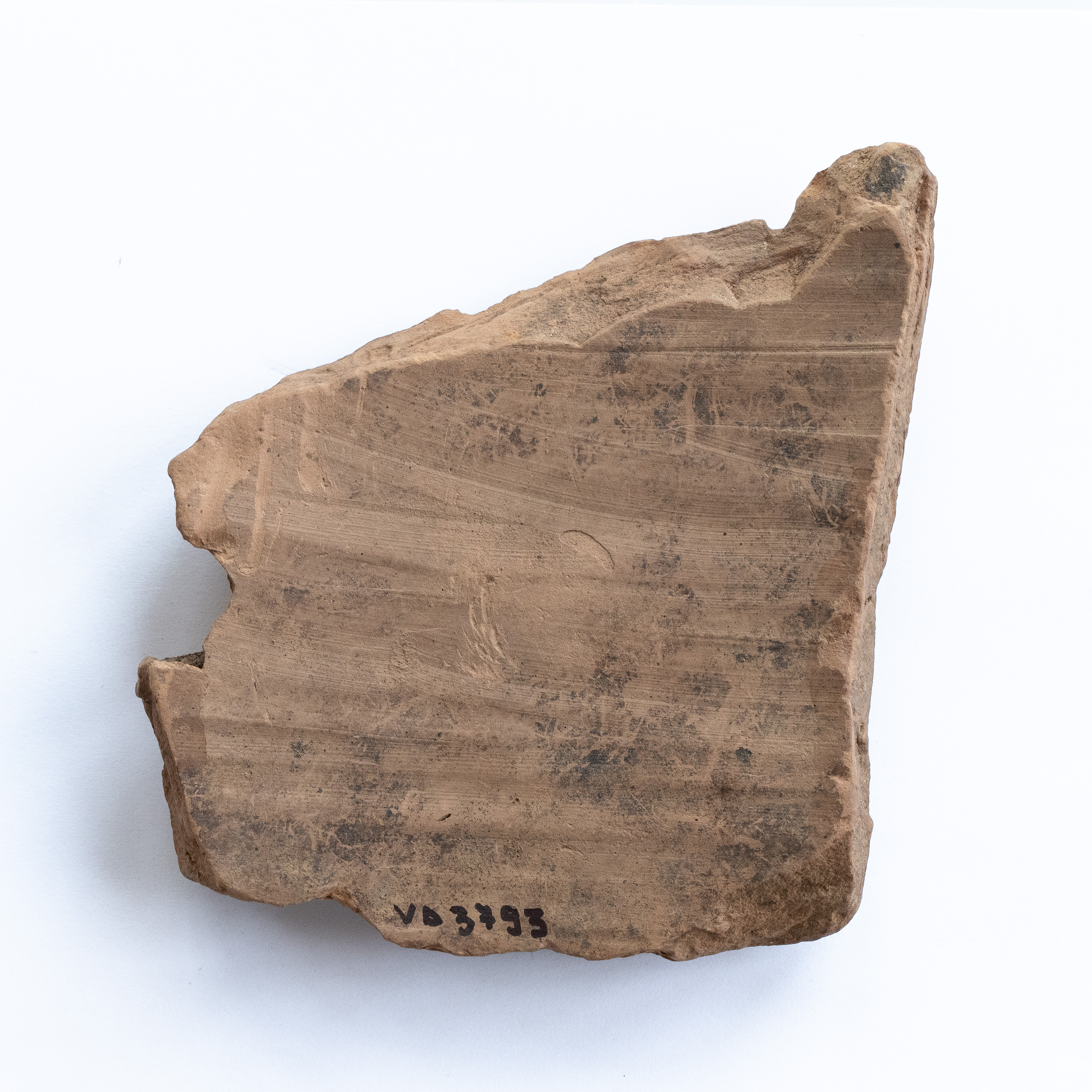 Fragment ceramic ornamentat cu motive vegetale, realizat cu vopsea roșu-brun pe angobă de culoarea alb-gălbuie; prezintă urme de ardere secundară. Tehnica de realizare a fost inspirată de produsele elenistice (stilul Hadra). Motivul decorativ se înscrie în linia stilului figurativ specific ceramicii pictate din zona Sarmizegetusei Regia. Acest vas avea atât rol funcțional, cât și decorativ.
