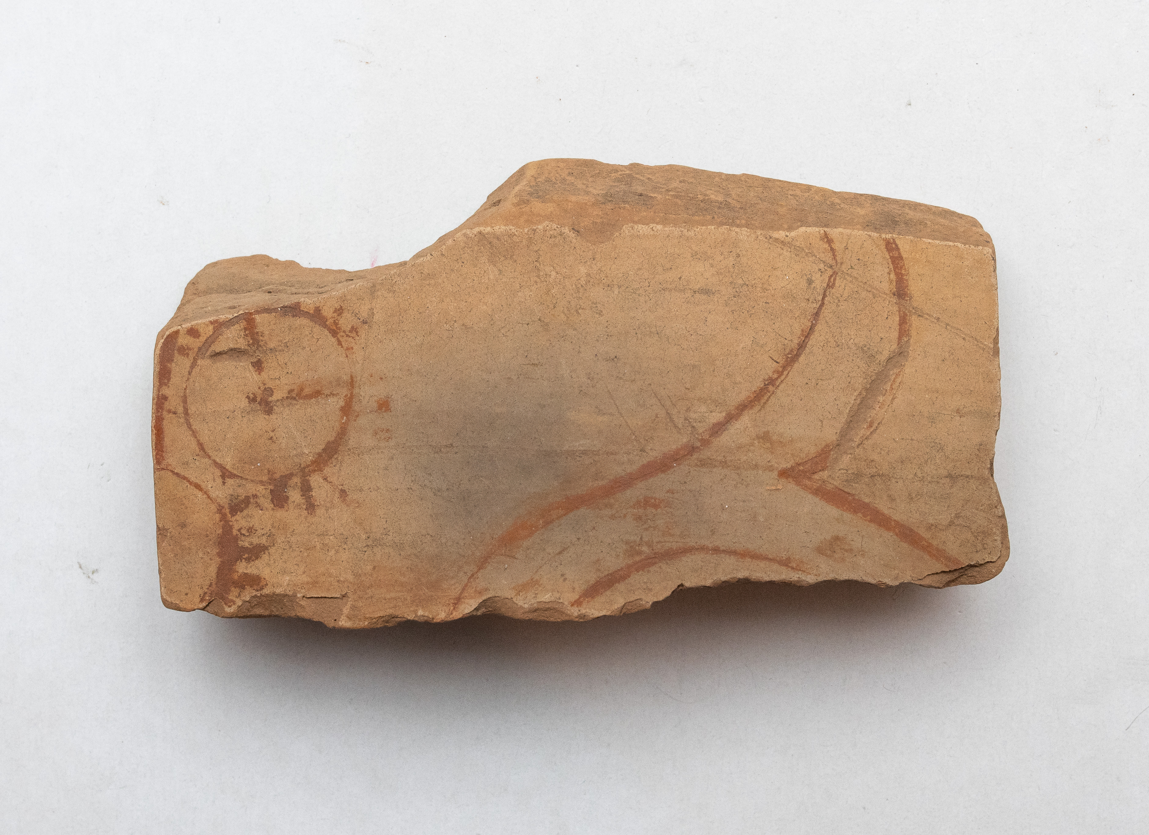 Fragment ceramic ce provine de la un vas ornamentat cu motive geometrice realizate cu vopsea brun-roșiatică pe angoba alb-gălbuie; prezintă puternice urme de ardere secundară.Tehnica de realizare a fost inspirată de produsele elenistice (stilul Hadra). Motivul decorativ se înscrie în linia stilului figurativ specific ceramicii pictate din zona Sarmizegetusei Regia. Acest vas avea atât rol funcțional, cât și decorativ.