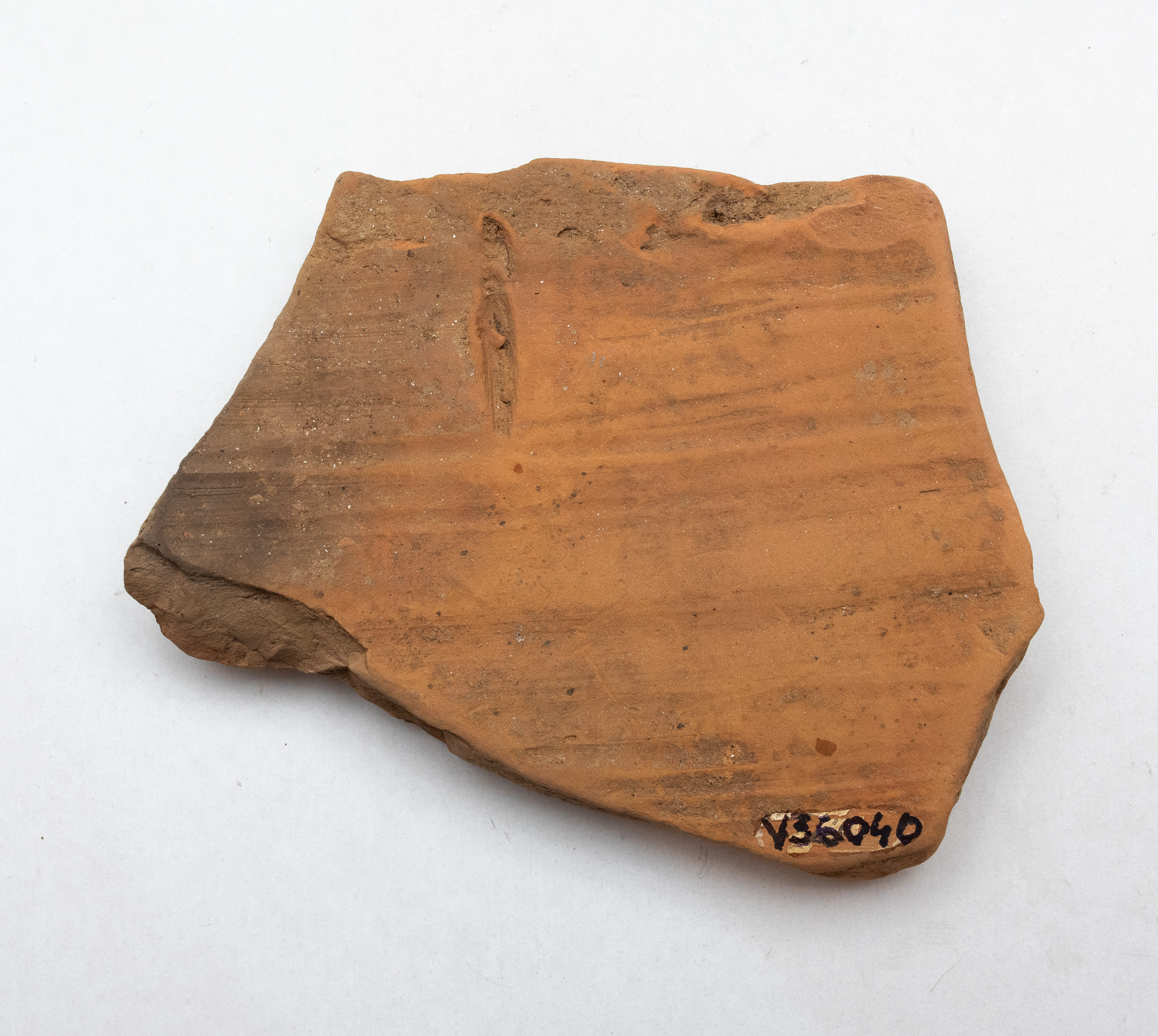 Fragment ceramic ce provine de la un vas ornamentat cu motive vegetale realizate cu vopsea roșiatică pe angoba alb-gălbuie. Tehnica de realizare a fost inspirată de produsele elenistice (stilul Hadra). Motivul decorativ se înscrie în linia stilului figurativ specific ceramicii pictate din zona Sarmizegetusei Regia. Acest vas avea atât rol funcțional, cât și decorativ.