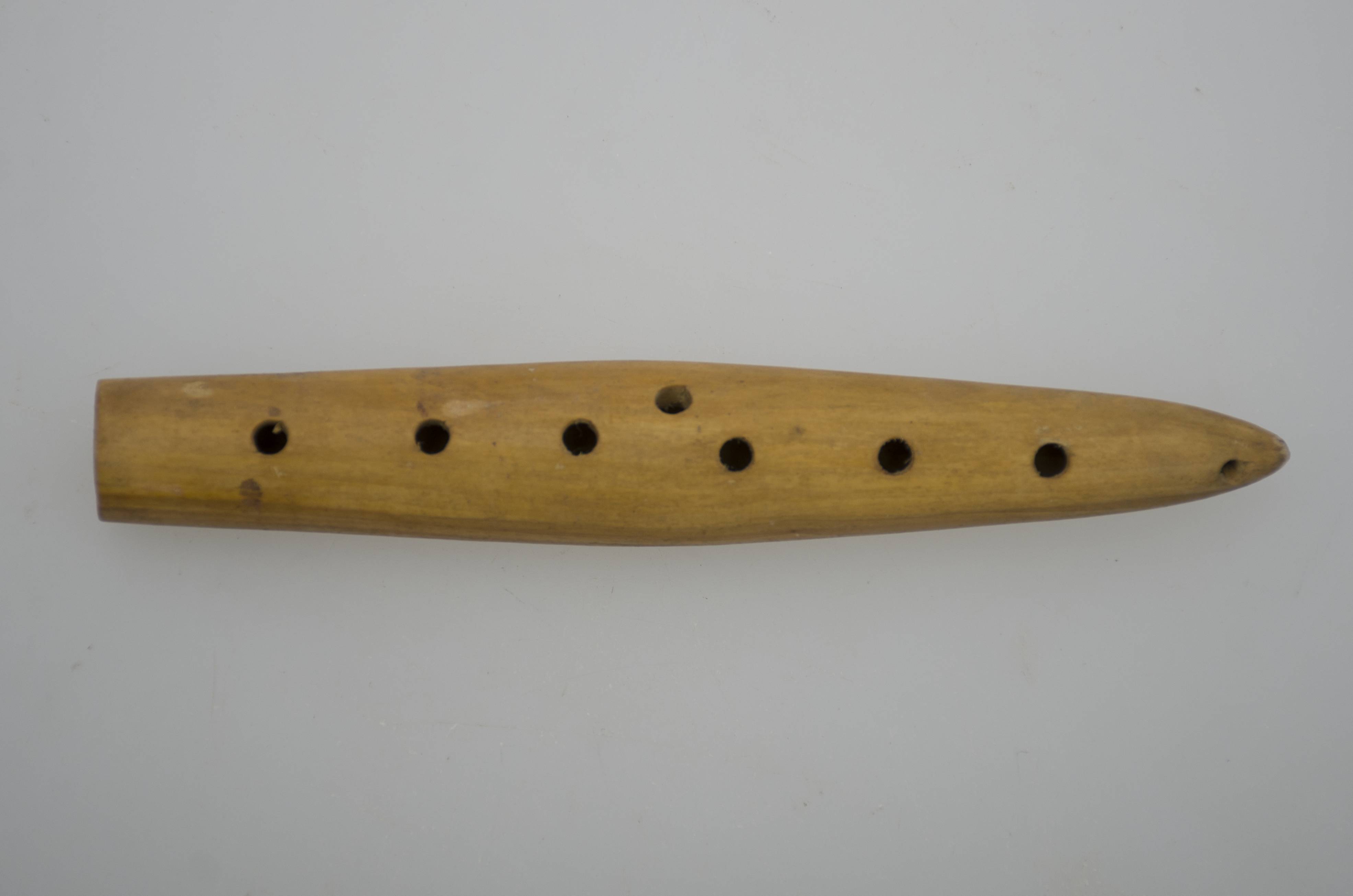 Instrument muzical de suflat din lemn de formă aproximativ cilindrică, care se subțiază la un capăt în forma unui vârf rotunjit, la celălalt capăt prezentând o fantă, iar pe cealaltă parte opt orificii. Cromatică: culoarea naturală a lemnului.